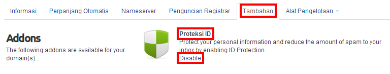 disable proteksi ID