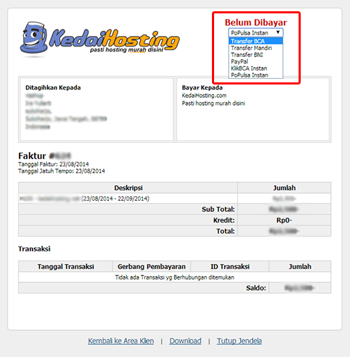 invoice pembayaran hosting