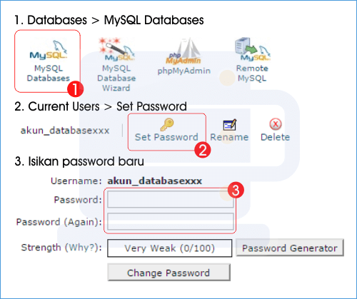 Mengganti password user database di cPanel