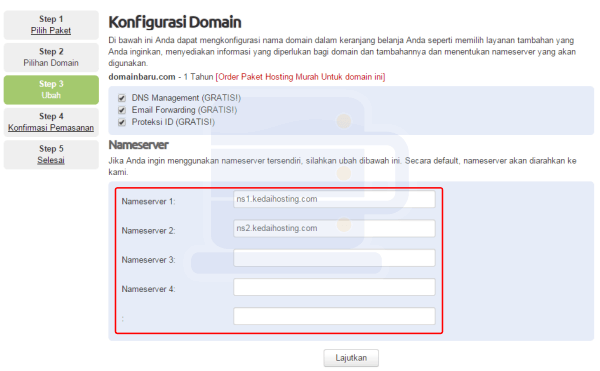 Merubah name server domain saat order domain